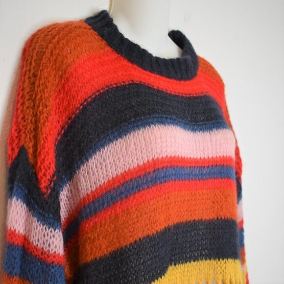 Zara Multicolor Striped Sweater Tunic Dress Sz M Italian Yarn Boho 70s Retro - Picture 8 of 14